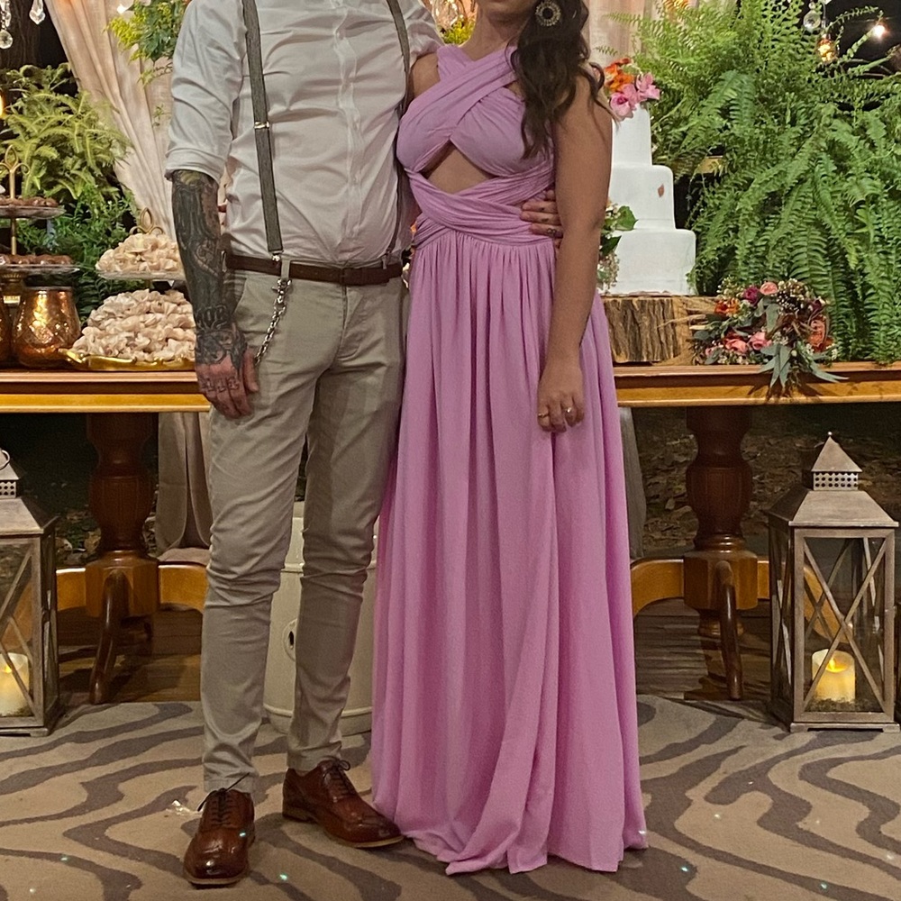 Miss Circle Lavender Criss Cross Maxi Chiffon Dress